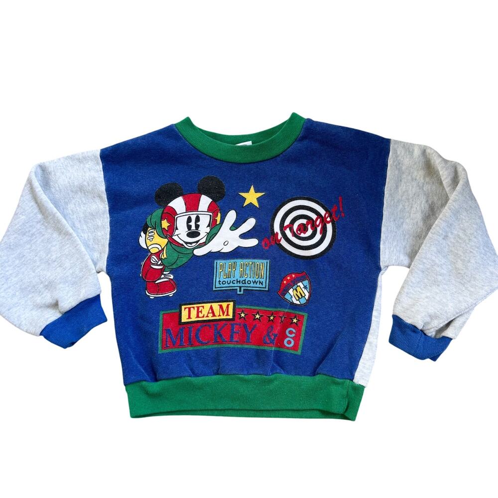 Vtg 1990s Mickey & Co Team Mickey Football Colorblock Sweatshirt 5/6